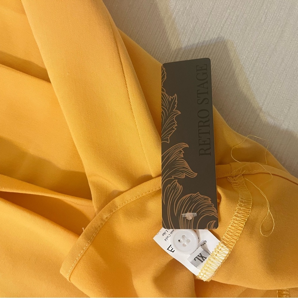 Retro Stage Yellow Bow Neck Blouse Flutter Sleeve Romantic Mod Vintage Statement — image 7 of 8